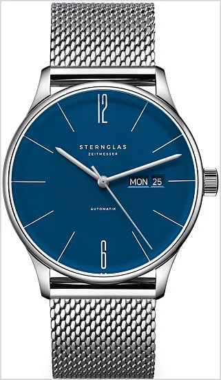 Sternglas Berlin Automatic Day-Date Midnight Blue Dial Milanaise Silver Bracelet S02-BE06-MI04
