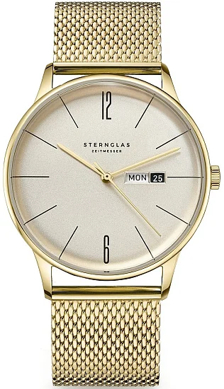 Sternglas Berlin Quartz Day-Date Champagne Dial Mesh S01-BE14-MI08