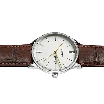 Sternglas Berlin Quartz Day-Date Metro Silver Brown Bracelet S01-BE10-HE05