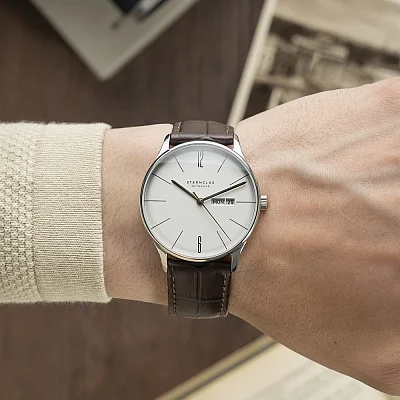 Sternglas Berlin Quartz Day-Date Metro Silver Brown Bracelet S01-BE10-HE05
