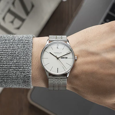 Sternglas Berlin Quartz Day-Date Metro Silver SuperSlim Bracelet S01-BE10-ME08