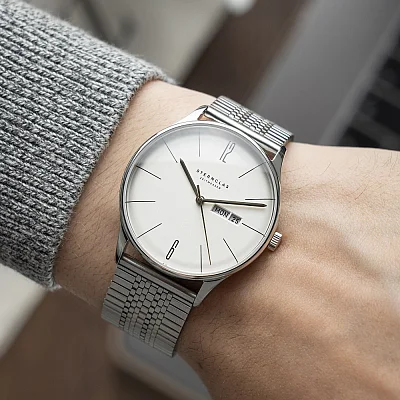 Sternglas Berlin Quartz Day-Date Metro Silver SuperSlim Bracelet S01-BE10-ME08