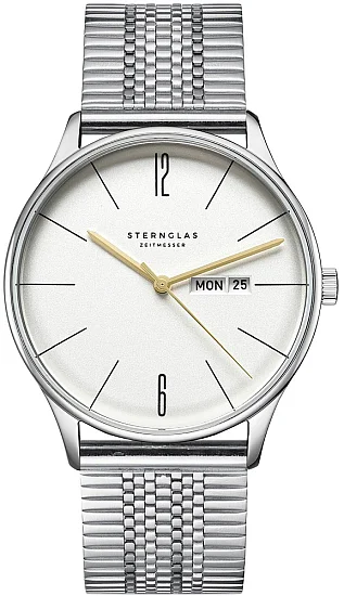 Sternglas Berlin Quartz Day-Date Metro Silver SuperSlim Bracelet S01-BE10-ME08