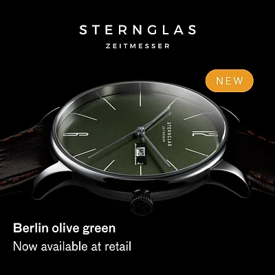 Sternglas Berlin Quartz Day-Date Olive Green Dial Brown Strap S01-BE08-HE05