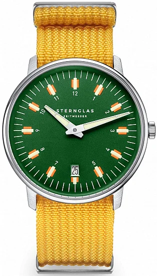 Sternglas Egor Quartz Date Green Dial Signal Yellow NATO Strap S01-EG08-FI01