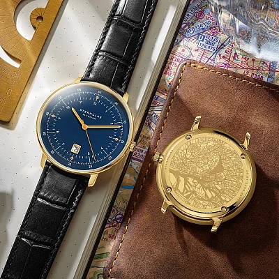 Sternglas Hamburg Quartz Date Dark Blue Gold S01-HH07-HE03