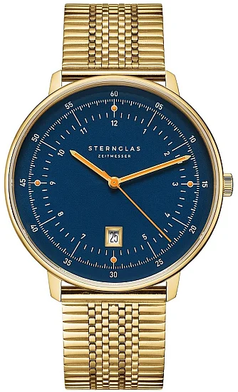 Sternglas Hamburg Quartz Date Dark Blue Gold Mesh S01-HH07-ME09