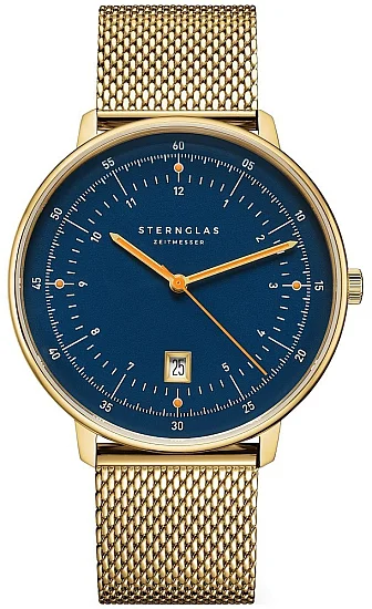 Sternglas Hamburg Quartz Date Dark Blue Gold Mesh S01-HH07-MI05