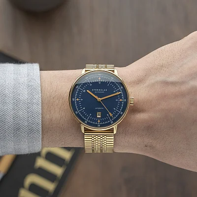 Sternglas Hamburg Automatic Edition Marine Dark Blue Gold Superslim Bracelet S02-HHM07-ME09