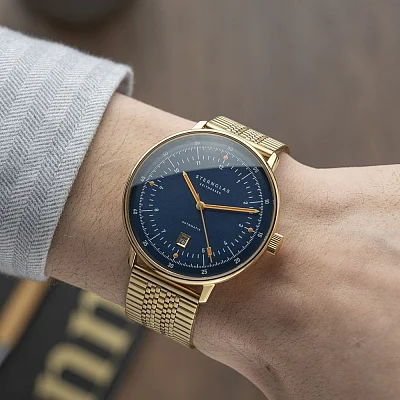 Sternglas Hamburg Automatic Edition Marine Dark Blue Gold Superslim Bracelet S02-HHM07-ME09