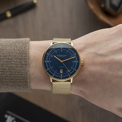Sternglas Hamburg Automatic Edition Marine Dark Blue Gold Mesh S02-HHM07-MI05