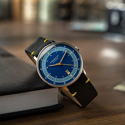 Sternglas Hamburg Edition 1911 Quartz Date Blue Dial Black Leather Strap S01-HHT06-VI22