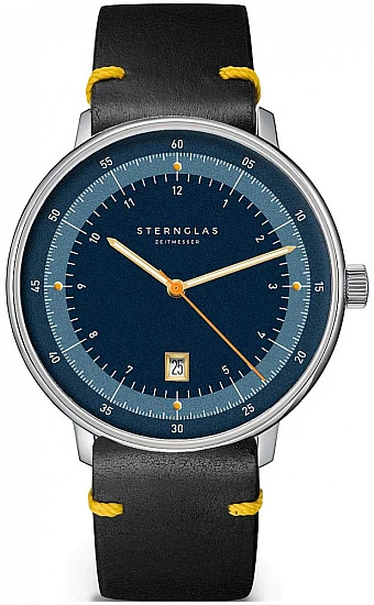 Sternglas Hamburg Edition 1911 Quartz Date Blue Dial Black Leather Strap S01-HHT06-VI22