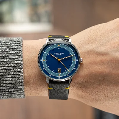 Sternglas Hamburg Edition 1911 Quartz Date Blue Dial Black Leather Strap S01-HHT06-VI22