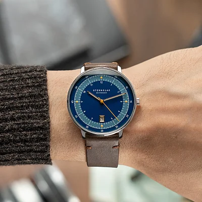Sternglas Hamburg Edition 1911 Quartz Date Blue Dial Brown Leather Strap S01-HHT06-VI11