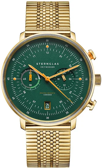 Sternglas Hamburg Mecha-Quartz Chrono Date Green Dial SuperSlim Bracelet S01-HCV22-ME09