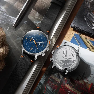 Sternglas Hamburg Mecha-Quartz Chrono Edition Kuste Date Dark Blue Dial Black Strap S01-HC06-EB05