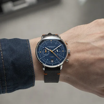 Sternglas Hamburg Mecha-Quartz Chrono Edition Kuste Date Dark Blue Dial Black Strap S01-HC06-EB05