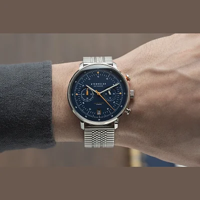 Sternglas Hamburg Mecha-Quartz Chrono Edition Kuste Date Dark Blue Dial SuperSlim Bracelet S01-HC06-ME08