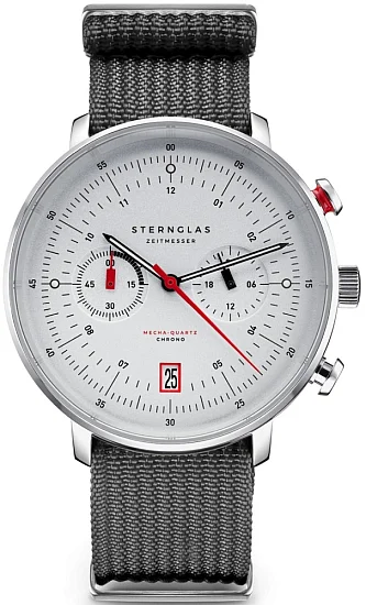 Sternglas Hamburg Mecha-Chrono Date Silver Dial NATO S01-HC10-FI04