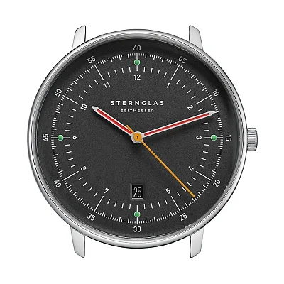 Sternglas Hamburg Quartz Date Neugraphit Black Leather Strap S01-HH39-BR02