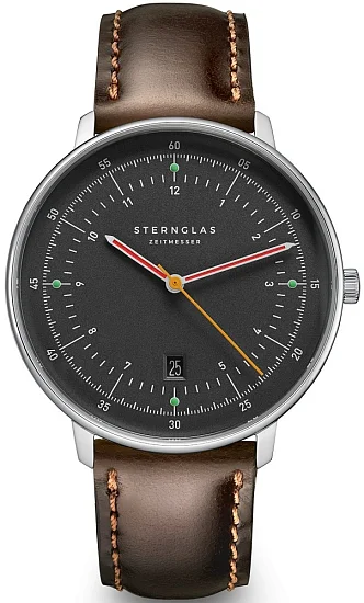 Sternglas Hamburg Quartz Date Neugraphit Brown Leather Strap S01-HH39-BR03