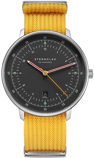 Sternglas Hamburg Quartz Date Neugraphit Signal Yellow Nylon Strap S01-HH39-FI01