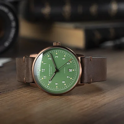 Sternglas Lumatik Automatic Date Green Dial Mocha Leather Strap Edition Bronze S02-LMR19-VI17