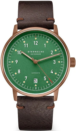 Sternglas Lumatik Automatic Date Green Dial Mocha Leather Strap Edition Bronze S02-LMR19-VI17
