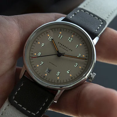 Sternglas Lumatik Automatic Date Sand Dial Beige Nylon Strap S02-LM26-NY06