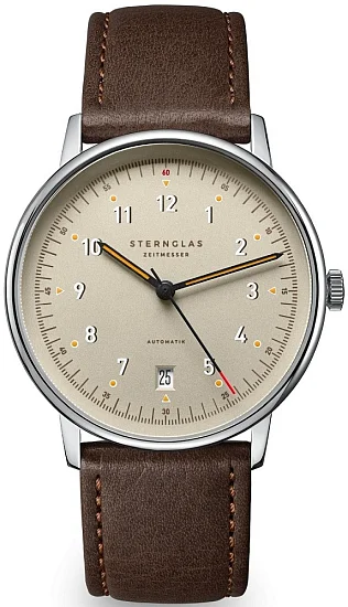 Sternglas Lumatik Automatic Date Sand Dial Brown Leather Strap S02-LM26-MO23