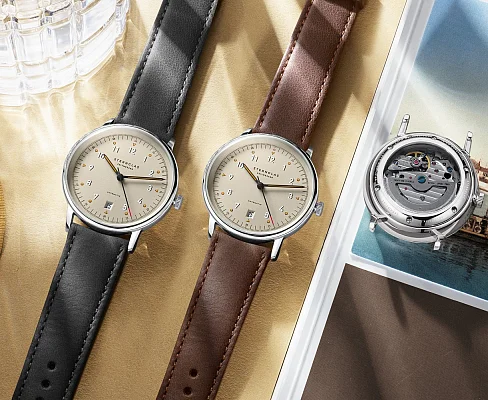 Sternglas Lumatik Automatic Date Sand Dial Brown Leather Strap S02-LM26-MO23