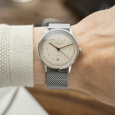 Sternglas Lumatik Automatic Date Sand Dial Steel Mesh S02-LM26-MI04