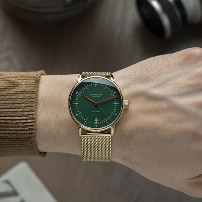 Sternglas Naos Automatic Dark Green Yellow Gold PVD Mesh Bracelet S02-NA22-MI05