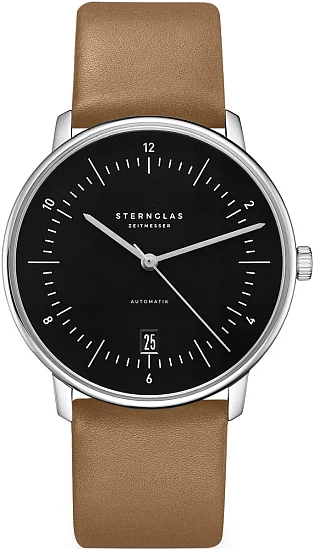 Sternglas Naos Automatic Date Black Dial Beige Leather Strap S02-NA53-PR01