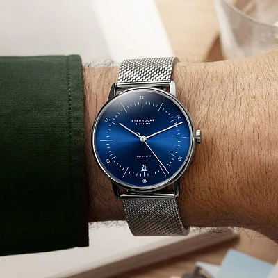 Sternglas Naos Automatic Date Blue Dial Mesh S02-NA06-MI04