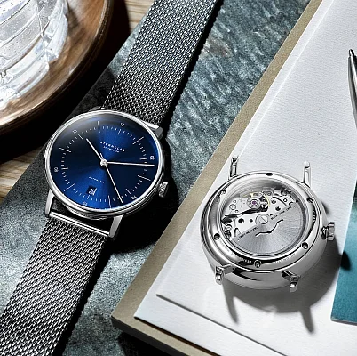 Sternglas Naos Automatic Date Blue Dial Mesh S02-NA06-MI04