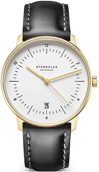 Sternglas Naos Edition Heritage White Dial Black Leather Strap S01-NAE02-BR04