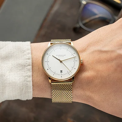 Sternglas Naos Edition Heritage White Dial Yellow Gold PVD Bracelet S01-NAE02-MI05