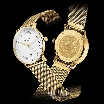 Sternglas Naos Edition Heritage White Dial Yellow Gold PVD Bracelet S01-NAE02-MI05