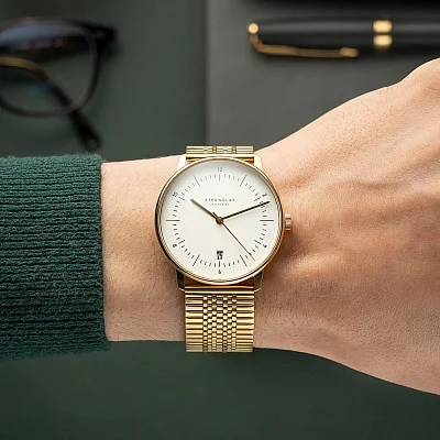 Sternglas Naos Edition Heritage White Dial Yellow Gold PVD Bracelet S01-NAE02-ME09