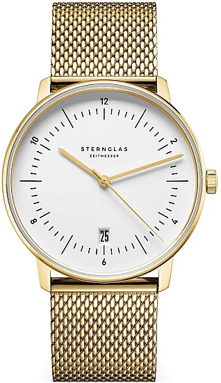 Sternglas Naos Edition Heritage White Dial Yellow Gold PVD Bracelet S01-NAE02-MI05