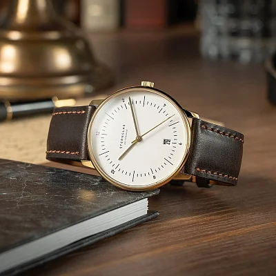 Sternglas Naos Edition Heritage White Dial Brown Leather Strap S01-NAE02-BR01