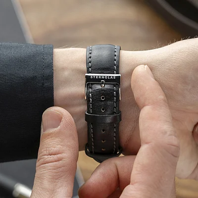 Sternglas Naos Pro Automatic Date Alabaster Dial Bridle Black Strap S02-NP26-BR02