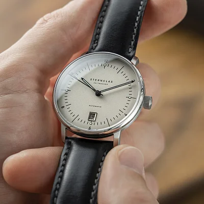 Sternglas Naos Pro Automatic Date Alabaster Dial Bridle Black Strap S02-NP26-BR02