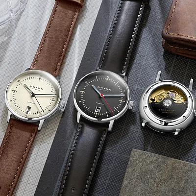 Sternglas Naos Pro Automatic Date Alabaster Dial Bridle Dark Brown Strap S02-NP26-BR03