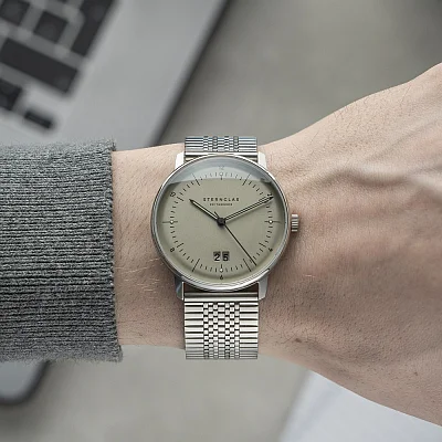 Sternglas Naos Quartz Big Date Silver Mesh Bracelet S01-NAG26-ME08