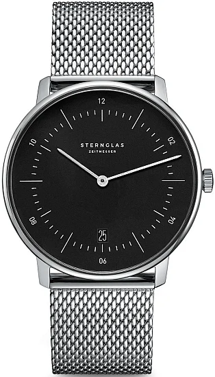 Sternglas Naos Quartz Date Black Dial Mesh S01-NA03-MI04