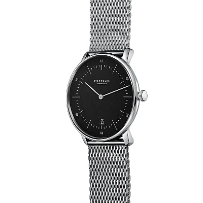 Sternglas Naos Quartz Date Black Dial Mesh S01-NA03-MI04
