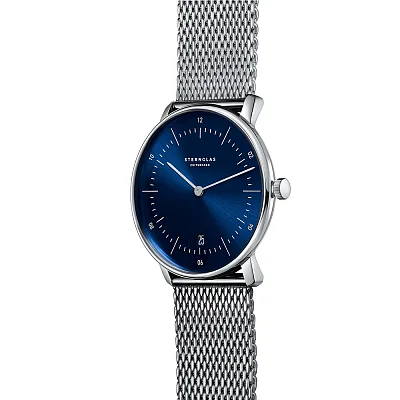 Sternglas Naos Quartz Date Blue Dial Mesh S01-NA06-MI04